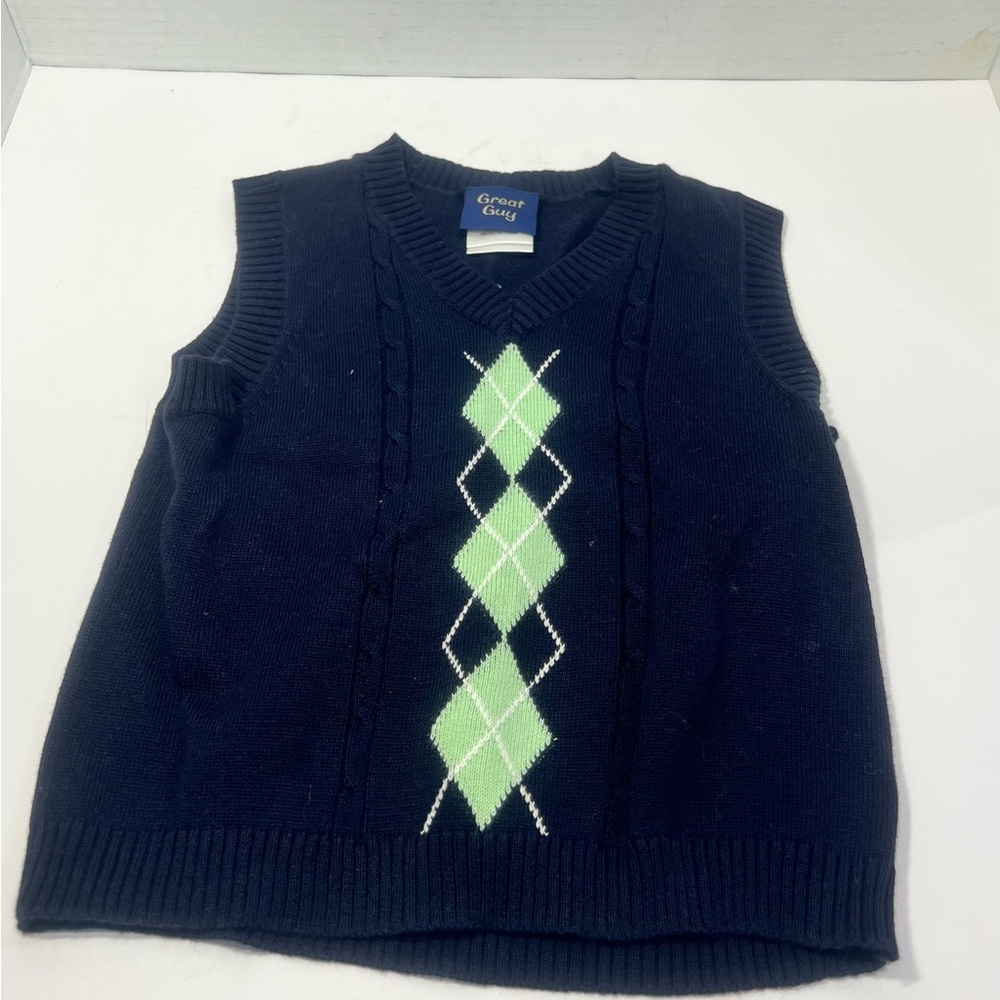 Green Dog Kids Argyle Sweater Vest - Navy and Green